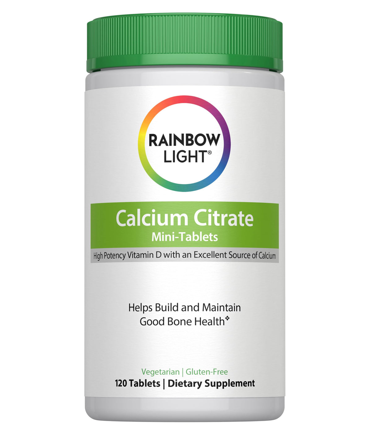 Rainbow Light calcium citrate bottle with vitamin D shown for daily bone support