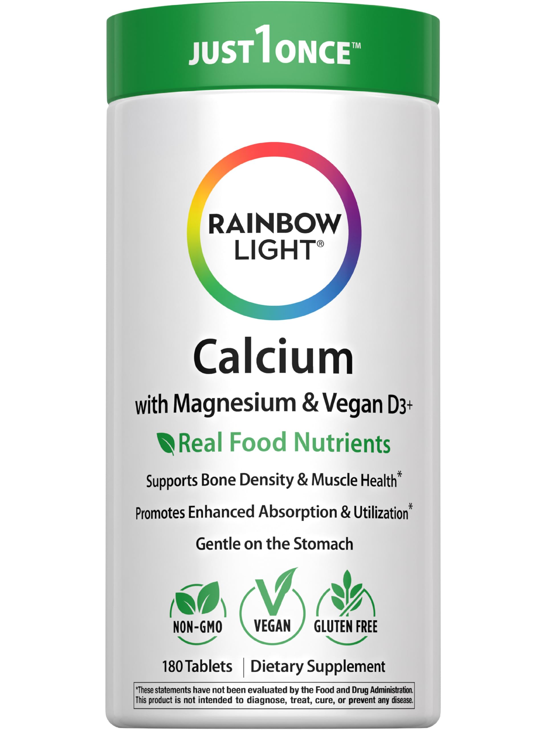 Rainbow Light Calcium Complex bottle with 180 vegetarian tablets for daily bone support