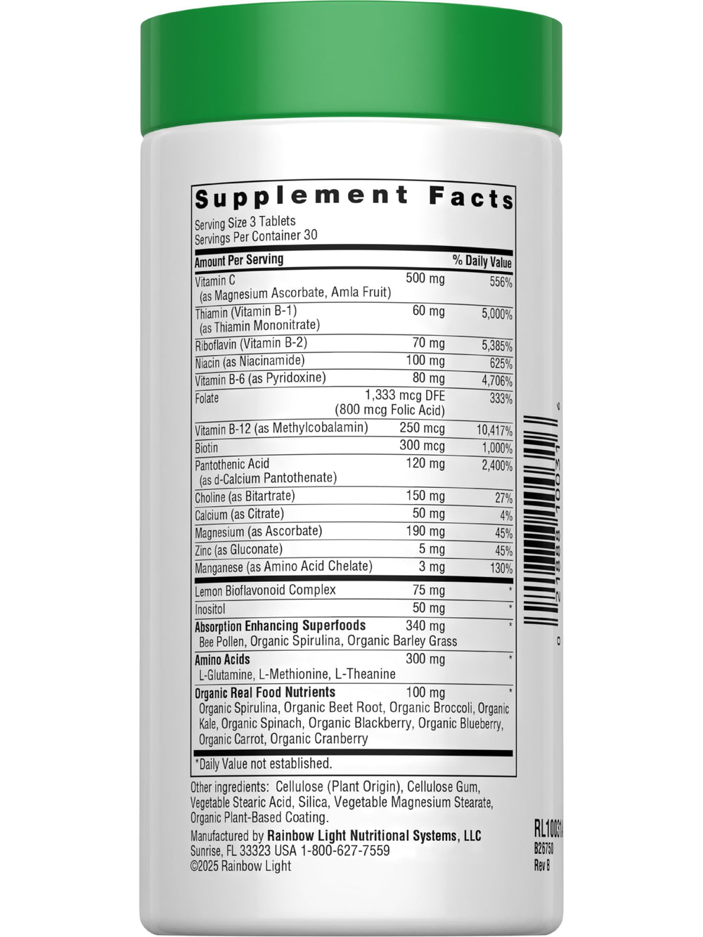 Rainbow Light Complete B-Complex label highlighting B vitamins and absorption cofactors