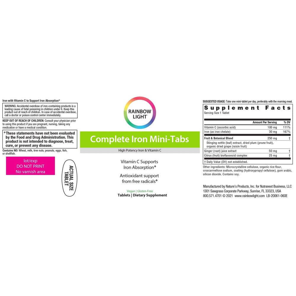 Rainbow Light Complete Iron Mini-Tabs glass with water, easy daily ritual