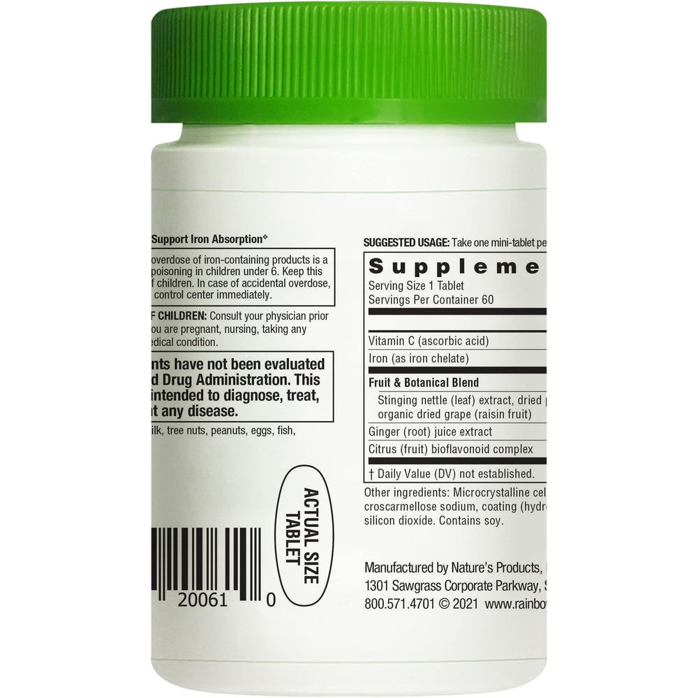 Rainbow Light Complete Iron Mini-Tabs bottle pouring, ready for daily supplement routine