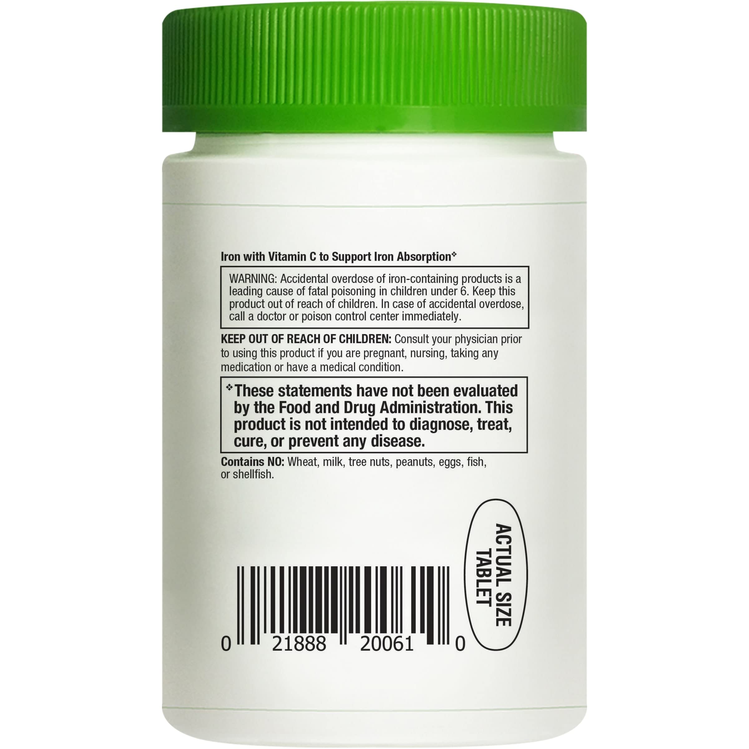 Rainbow Light Complete Iron Mini-Tabs label close-up, Ferractiv iron for gentler support