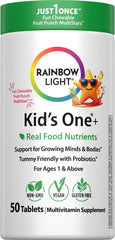 Rainbow Light Kids One+ chewables bottle supports daily vitamins with iron and tummy-friendly probiotics