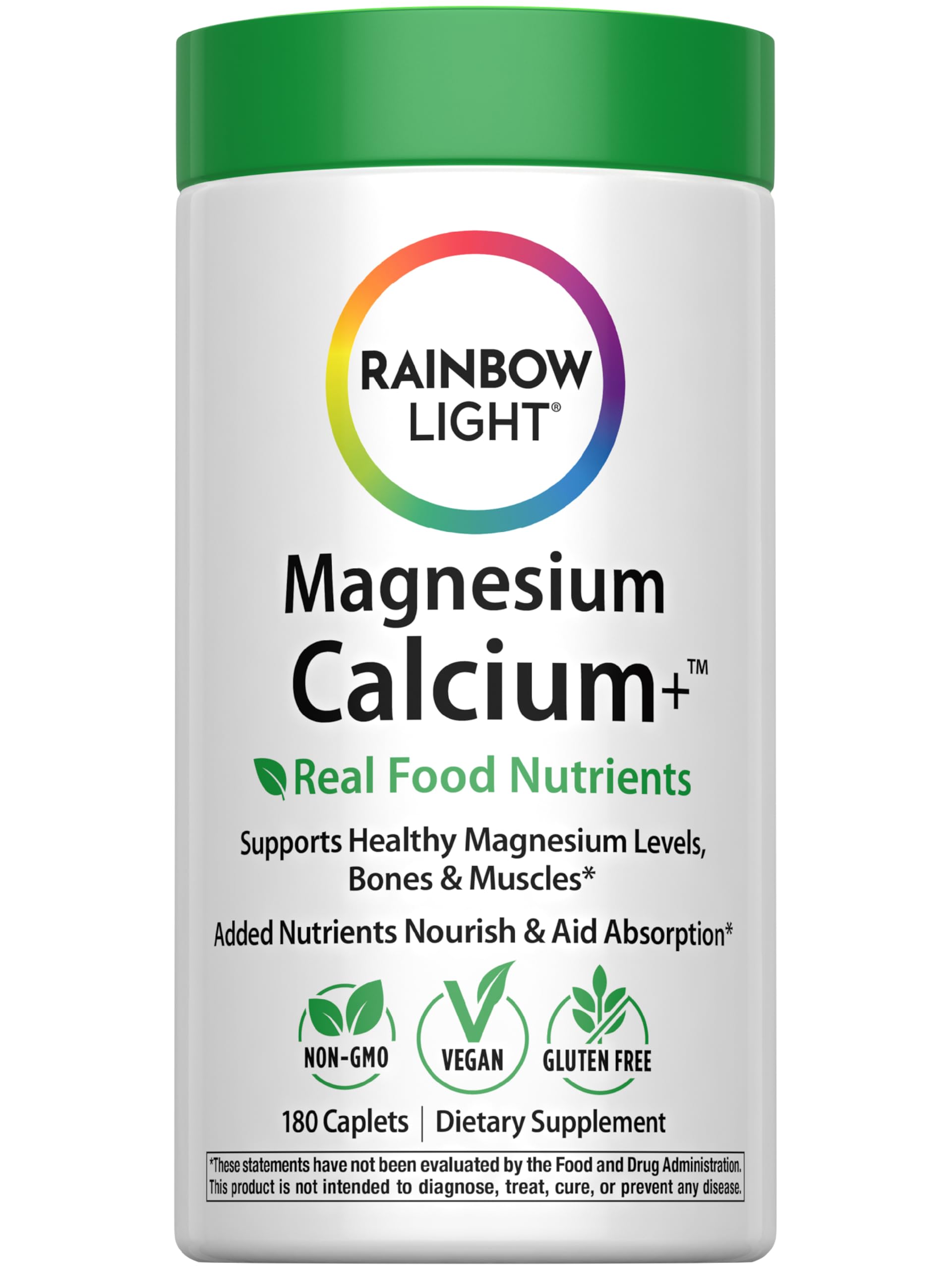 Rainbow Light magnesium-calcium tablets in bottle support muscle comfort