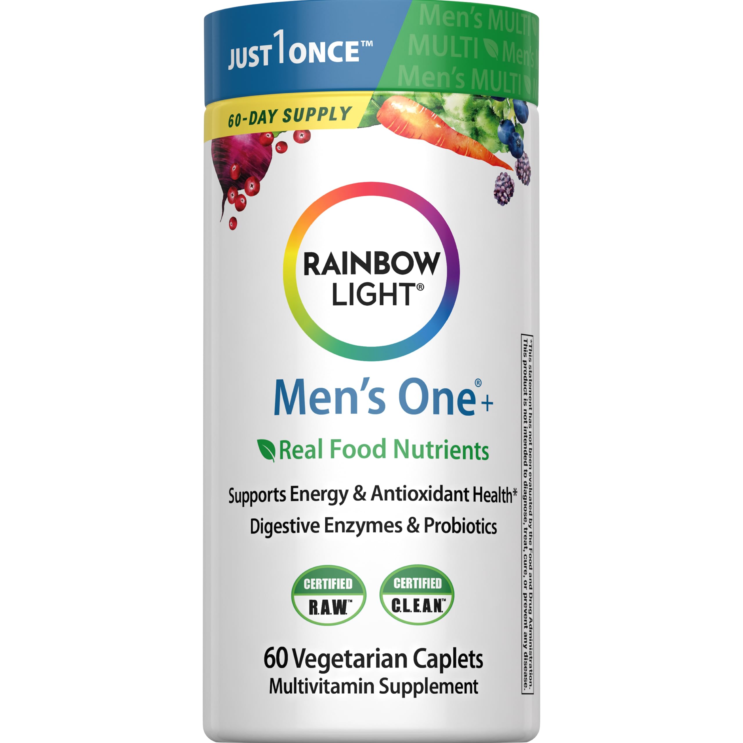 Rainbow Light Men's Multivitamin One Plus bottle front view supports daily energy.