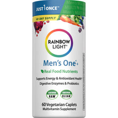 Rainbow Light Men's Multivitamin One Plus bottle front view supports daily energy.