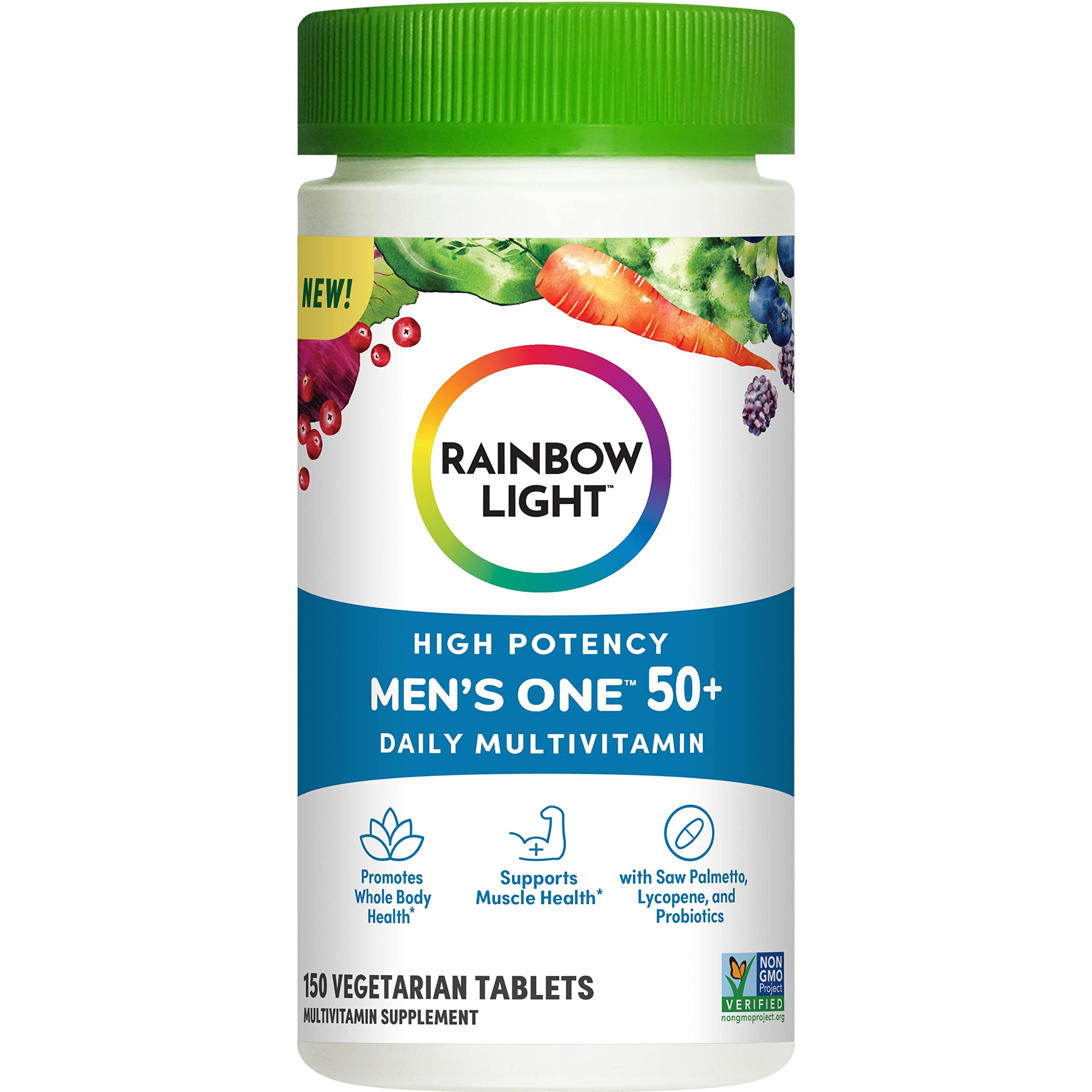 Rainbow Light Mens One 50+ man taking daily tablet in a lifestyle scene
