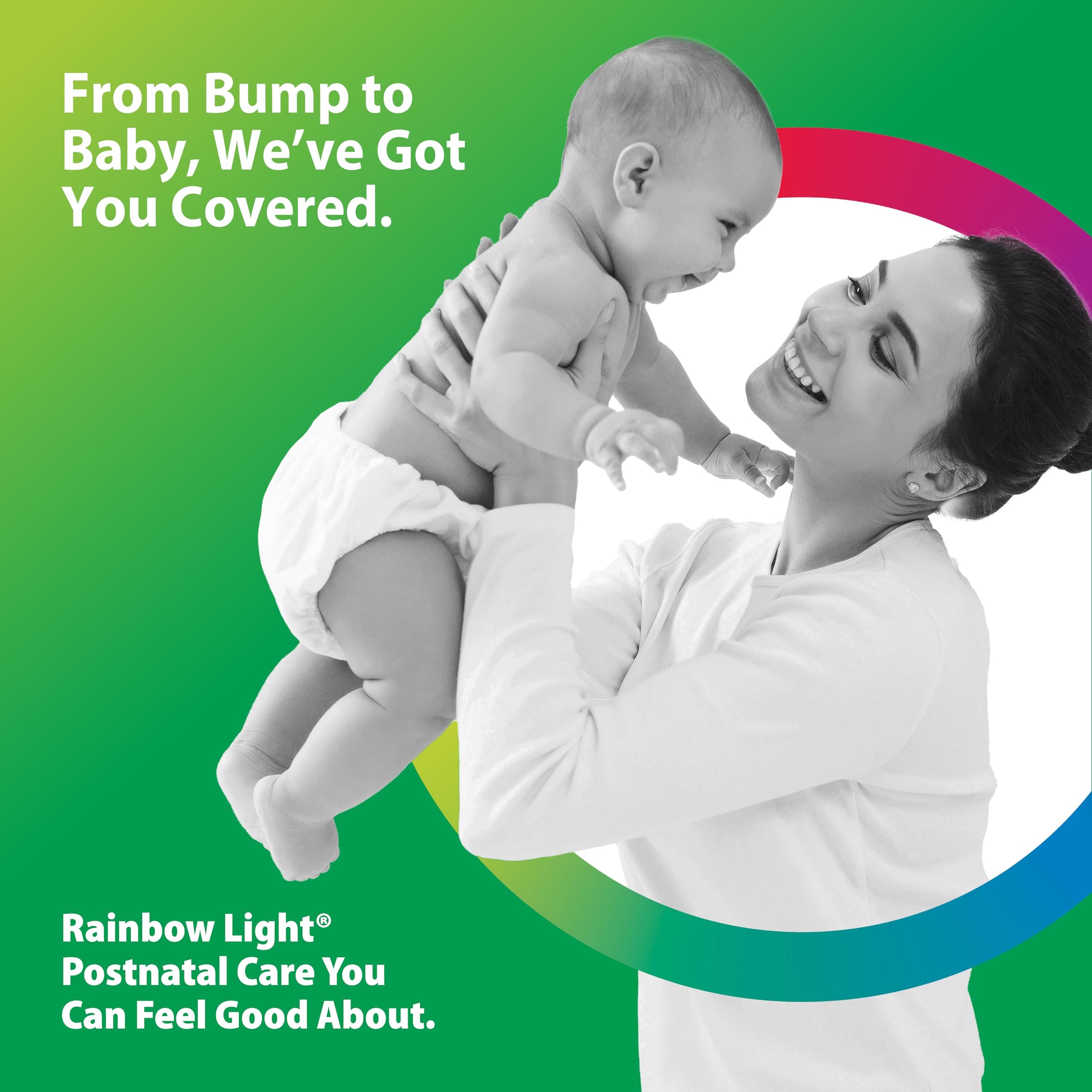Rows of Rainbow Light capsules ready for daily postnatal nutrition