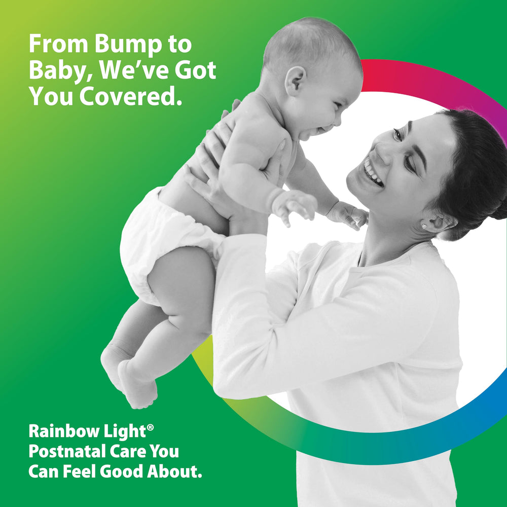 Rows of Rainbow Light capsules ready for daily postnatal nutrition