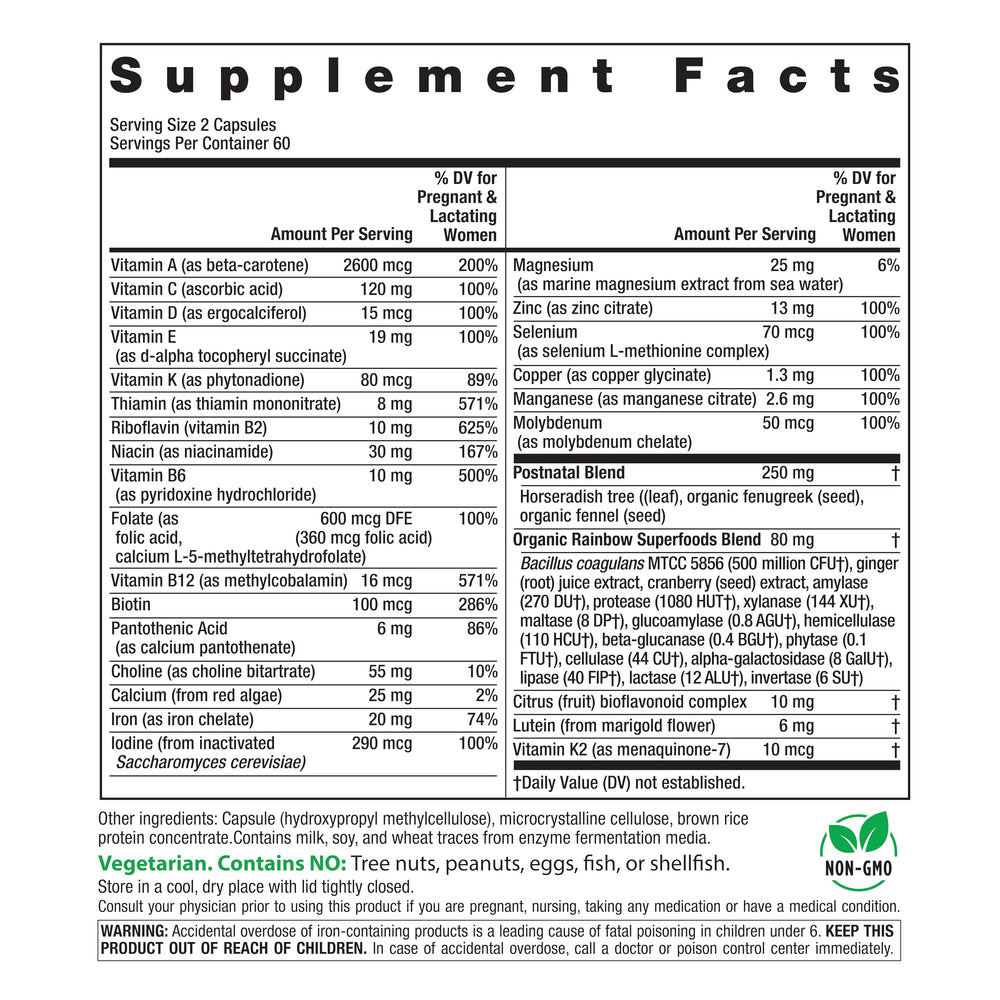 Close-up of Rainbow Light label showing probiotic blend and plant-sourced enzymes