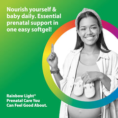 Rainbow Light Prenatal DHA label closeup emphasizes purity and allergen-friendly formula.