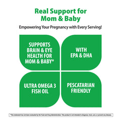 Rainbow Light Prenatal DHA packaging highlights sustainable bottles and recycled materials.