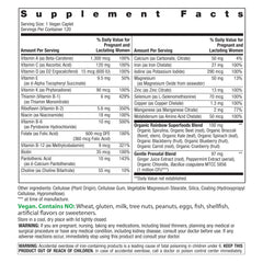 Rainbow Light Prenatal One label detail highlighting daily vitamin values