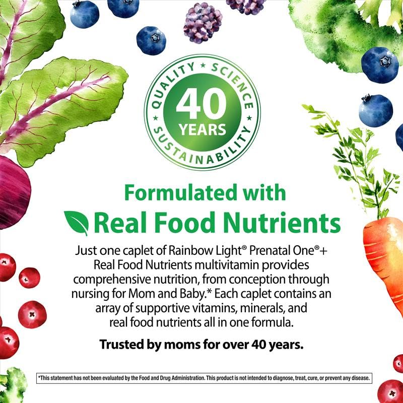 Rainbow Light Prenatal One 60-caplet pack image communicates convenient daily nutrition.
