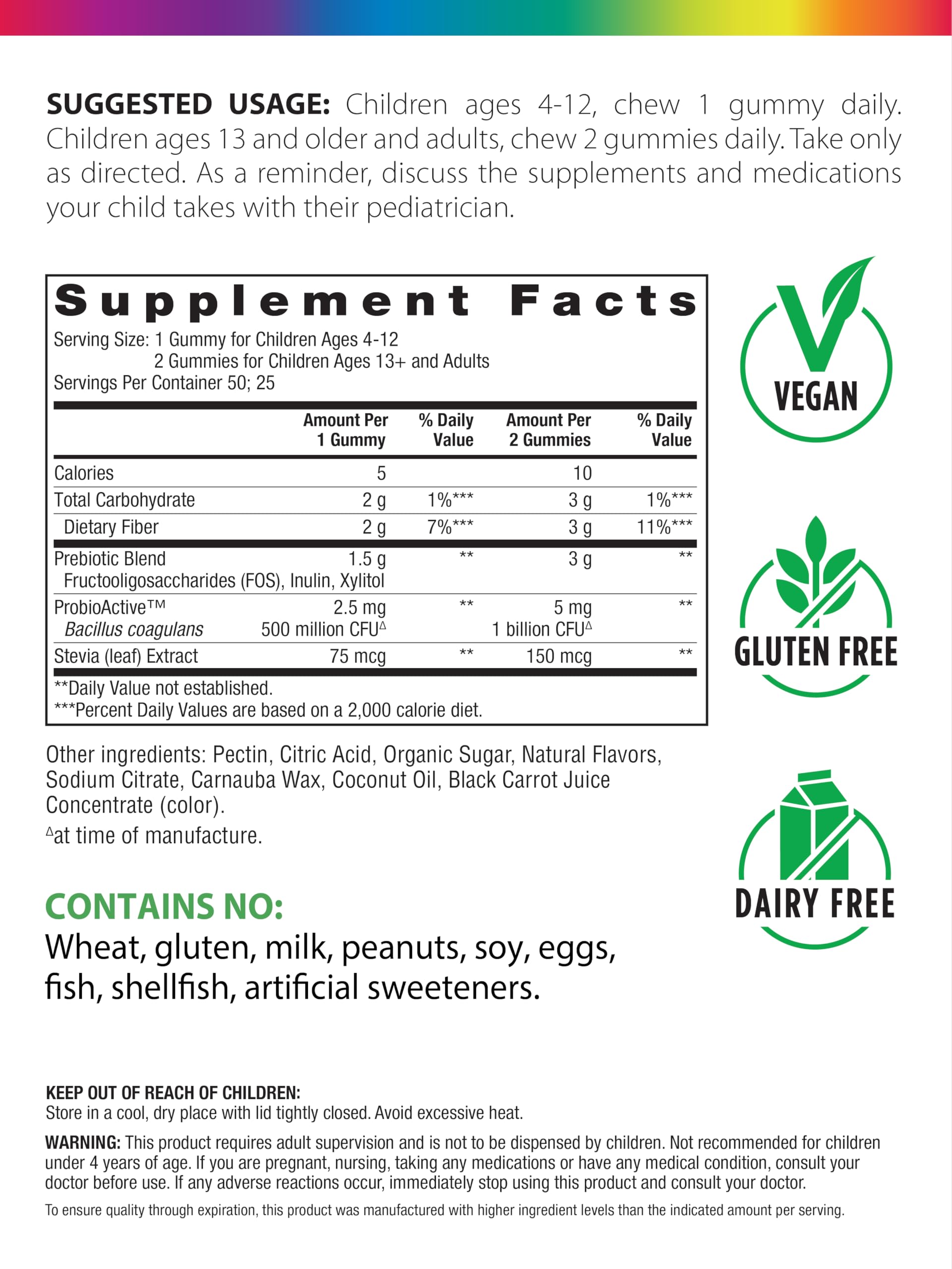 Rainbow Light Probiolicious label highlighting probiotic and prebiotic blend