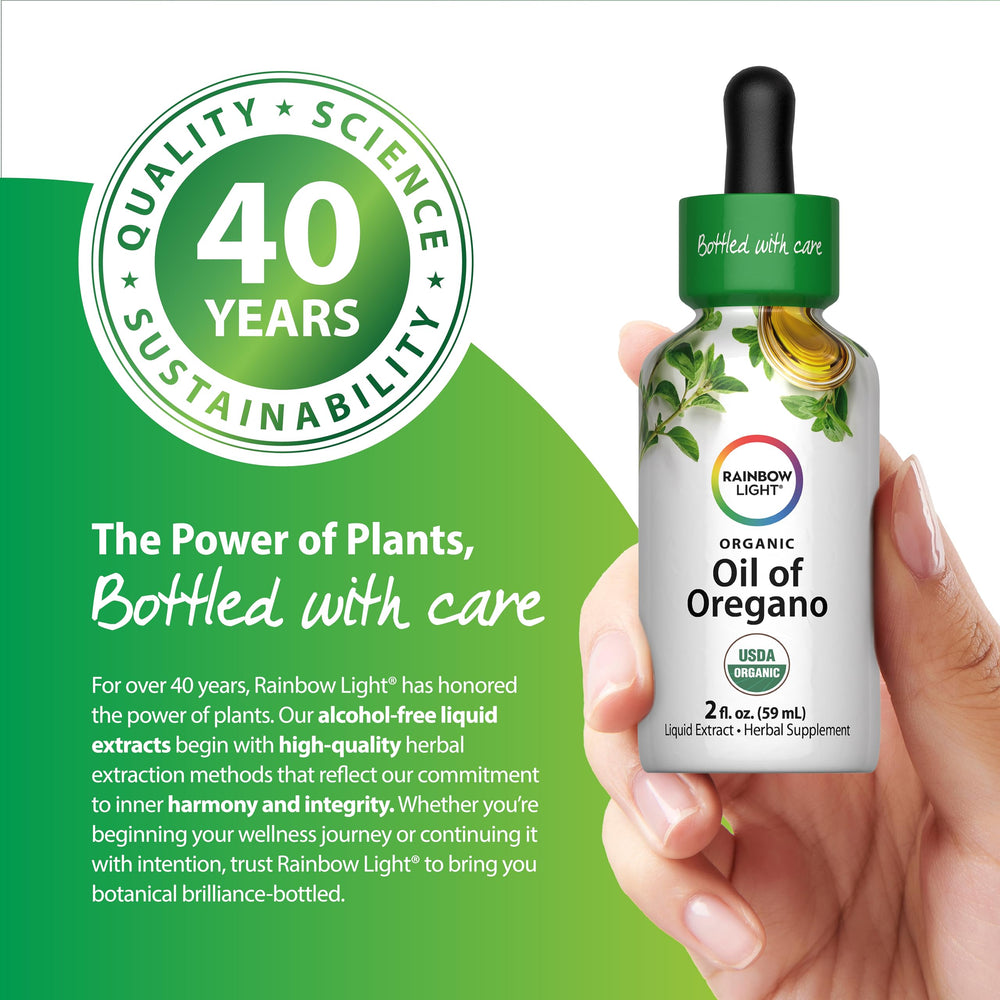 Rainbow Light packaging emphasizes USDA Organic vegan integrity and gluten-free claims.