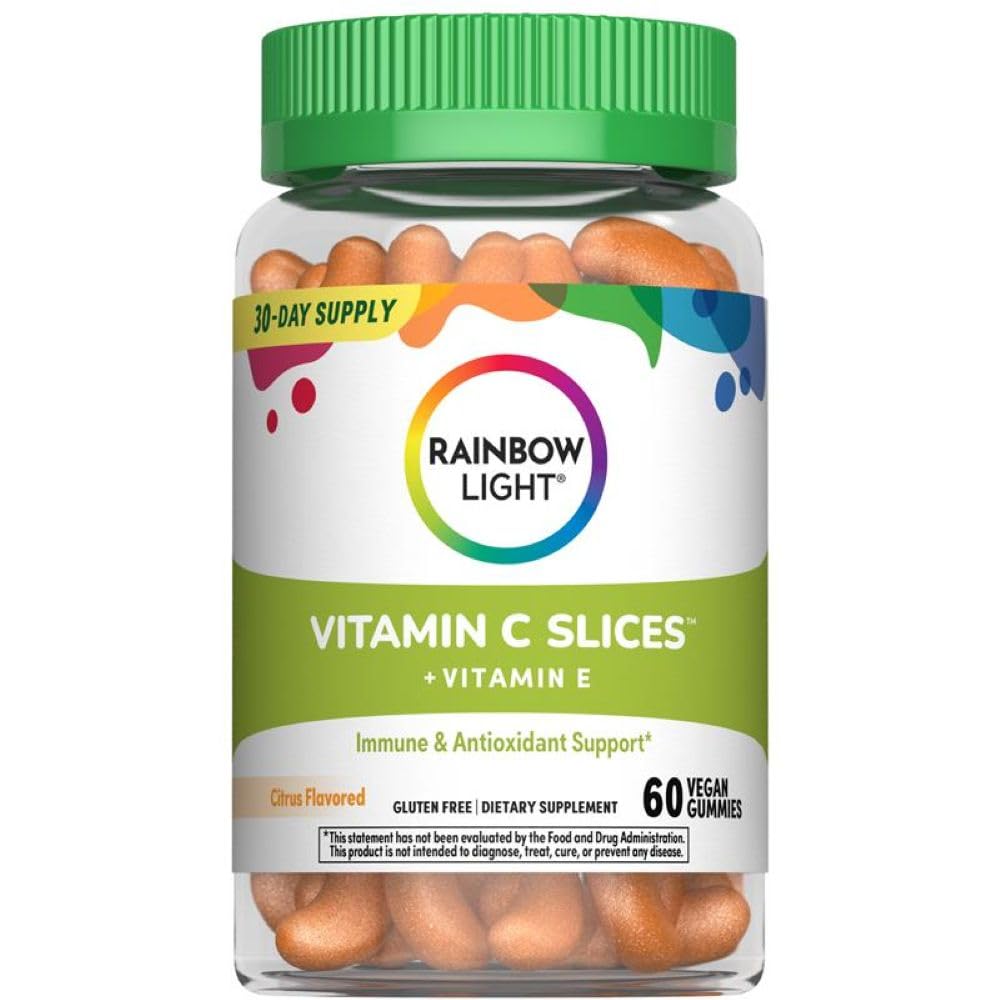 Rainbow Light vitamin C gummies bottle with citrus flavor for daily immune support.