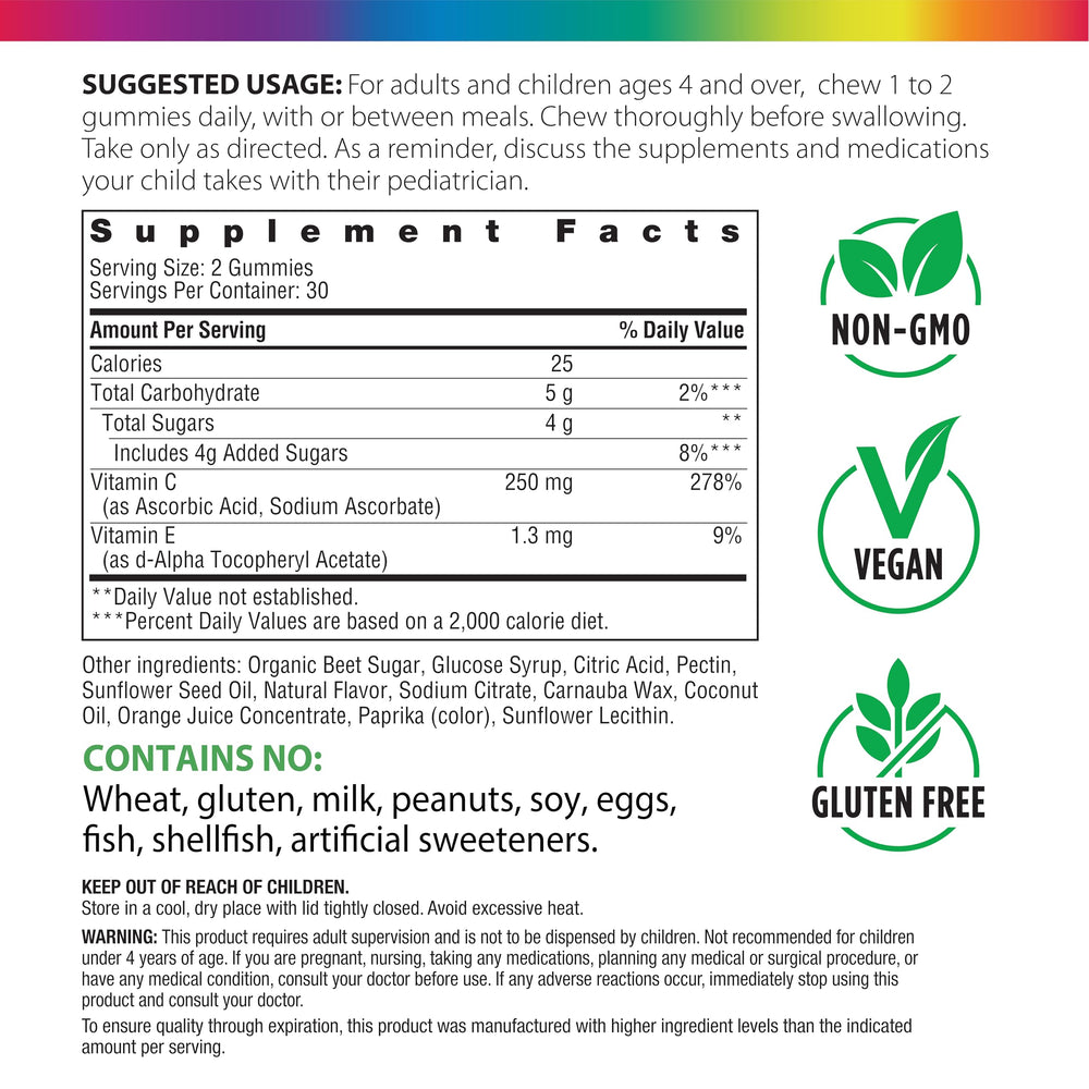 Colorful Rainbow Light gummies highlighting citrus taste for daily immune support.