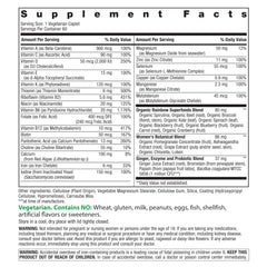 Rainbow Light One+ label closeup highlighting real food nutrients and probiotics.