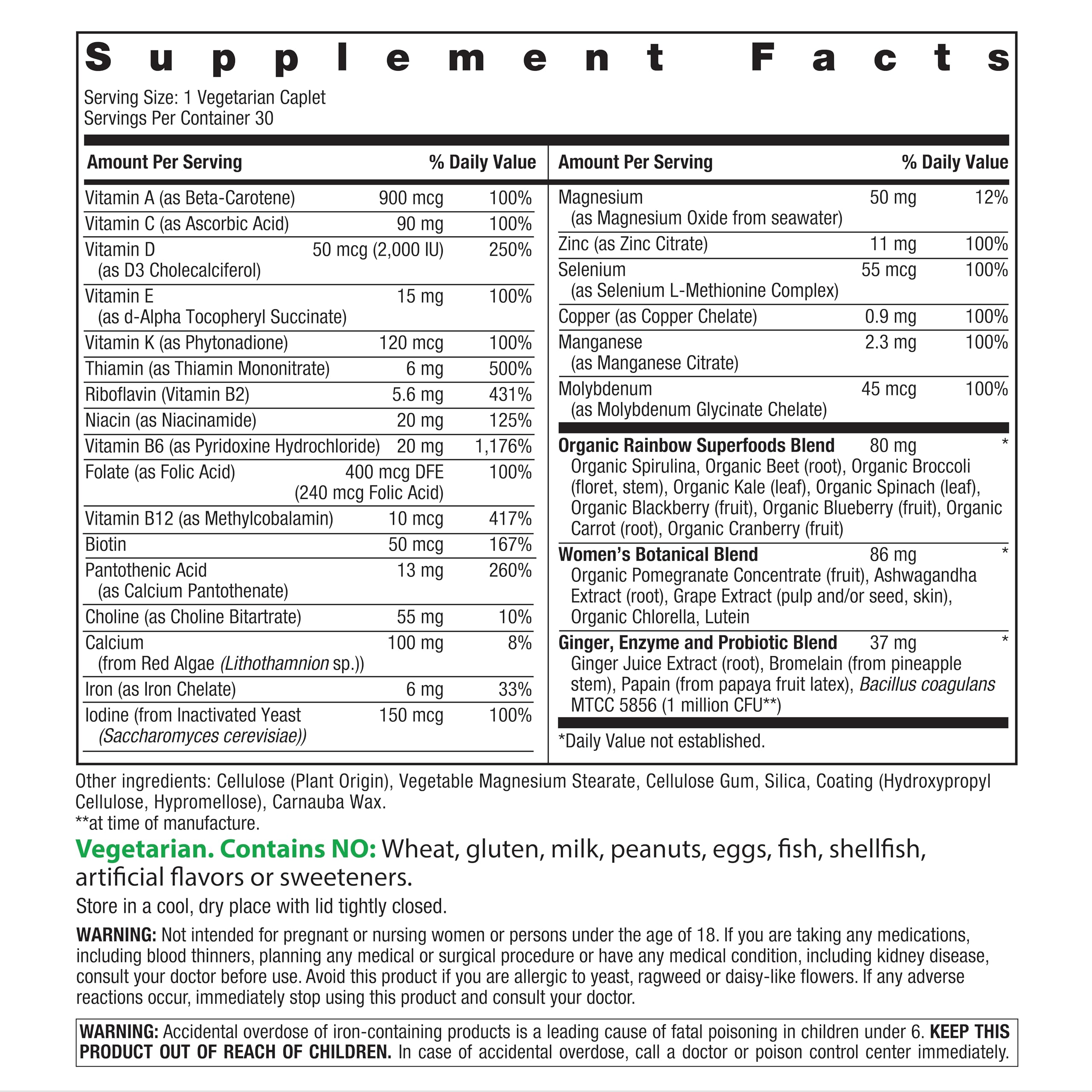 Close-up of Rainbow Light Women's Multivitamin One Plus caplets for convenient daily use.