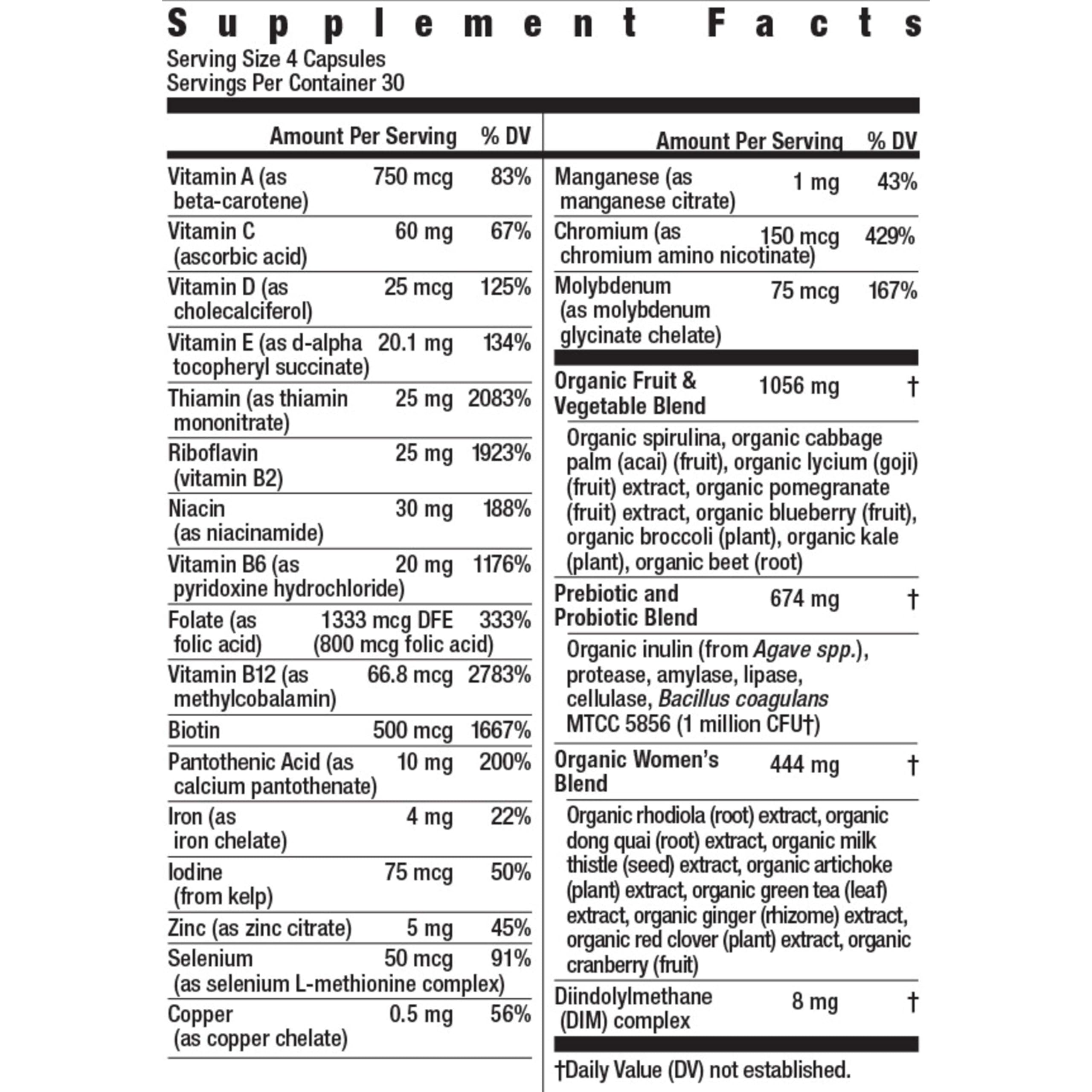 Rainbow Light Women's Multivitamin close-up highlighting organic ingredients.