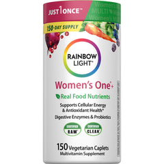 Rainbow Light Women's One multivitamin bottle close-up highlighting daily energy support