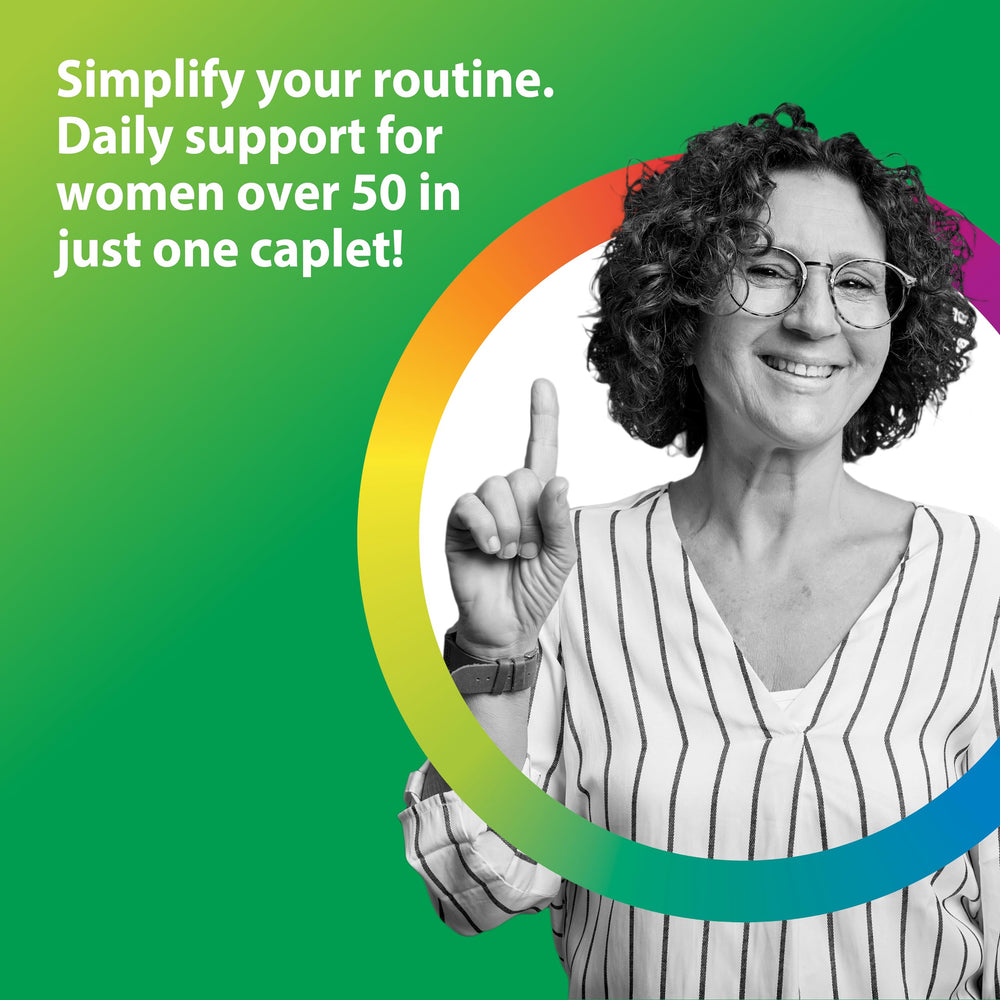 Rainbow Light Women's One+ 50+ ingredients label with 18 vitamins and minerals.