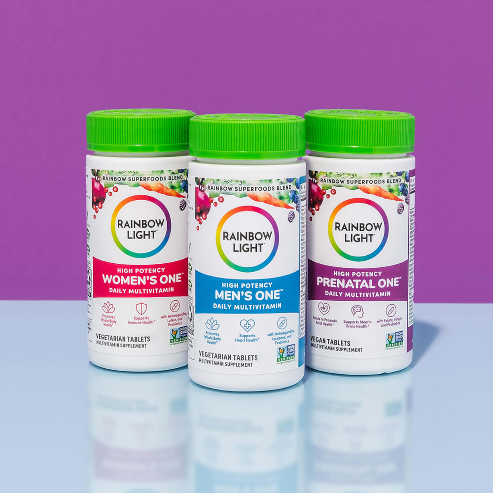 Rainbow Light Women’s One powder nutrition facts panel signals balanced formulation.