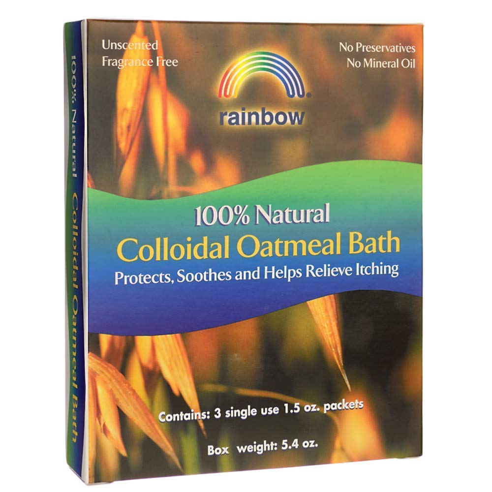 Rainbow Research colloidal oatmeal bath box, fragrance-free and soothing for dry skin.