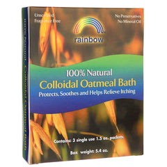 Rainbow Research colloidal oatmeal bath box, fragrance-free and soothing for dry skin.