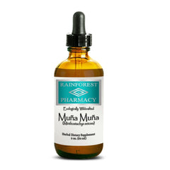 Rainforest Pharmacy Muna Muna Liquid Extract bottle and dropper for easy dosing and daily use