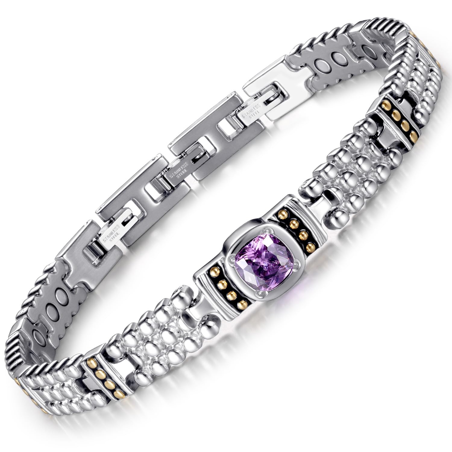 RainSo women's magnetic bracelet with purple gemstone, ideal for daily wear