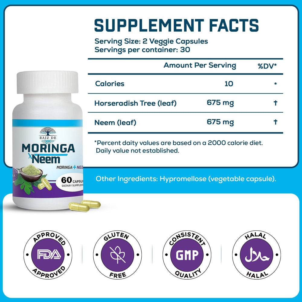 Pour shot of Raiz DE capsules illustrating convenient daily dosage.