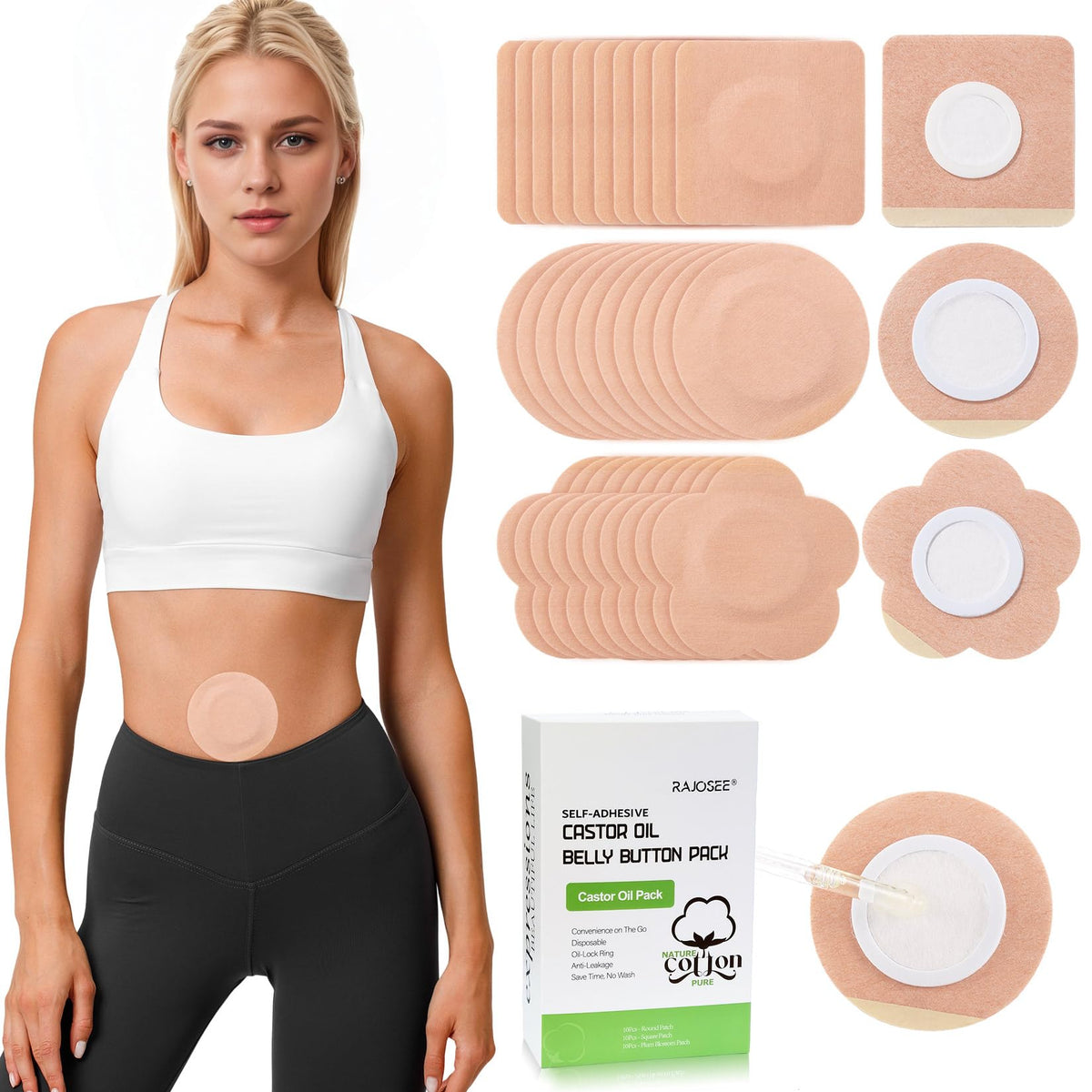 RAJOSEE plum blossom patch for comfortable belly area oil application.