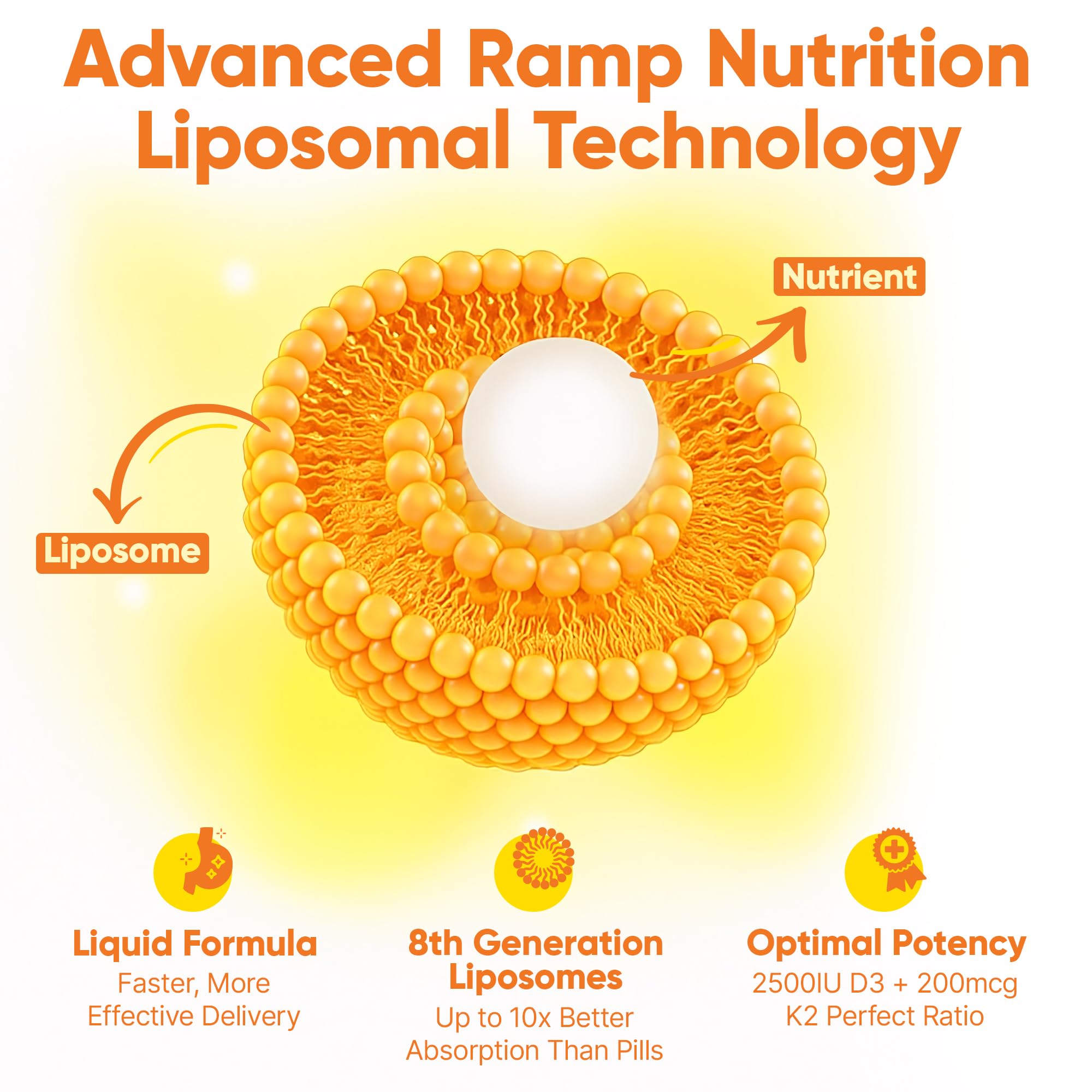 Dropper showing a 2 ml daily serving of Ramp Nutrition D3K2