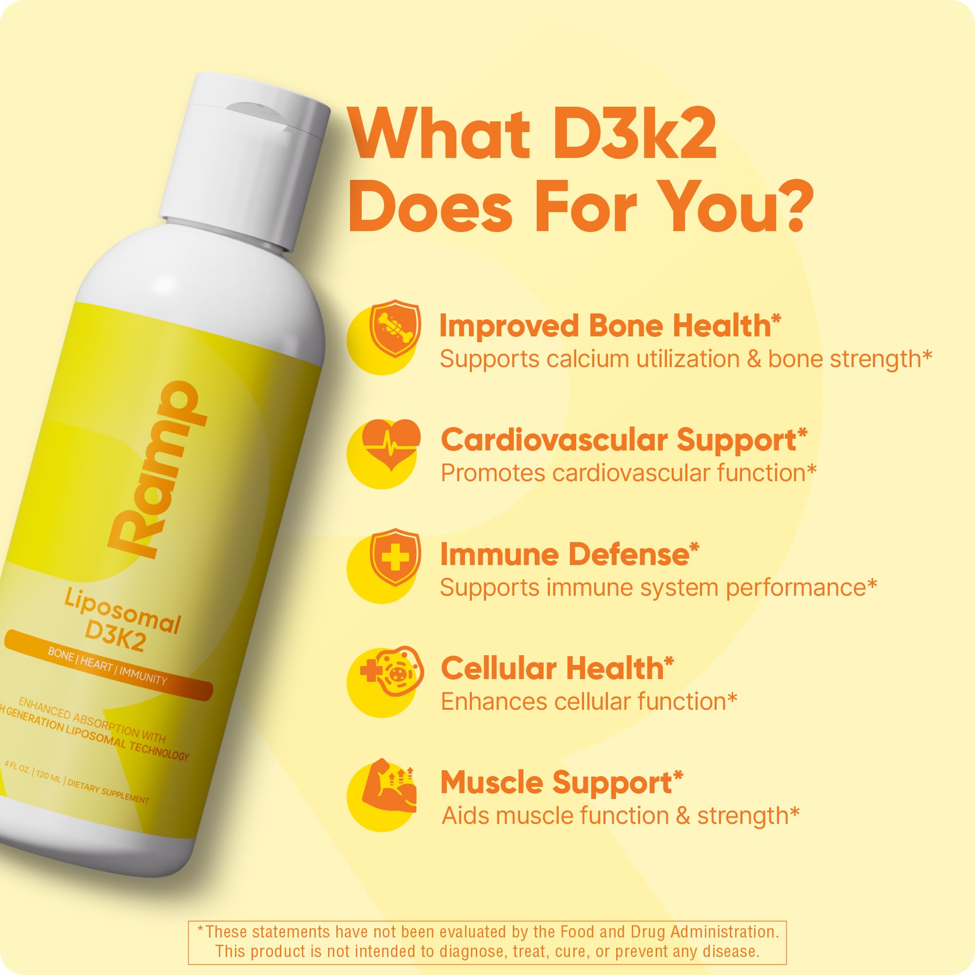 Ingredients label showing vegan, non-GMO formula for Ramp Nutrition D3K2
