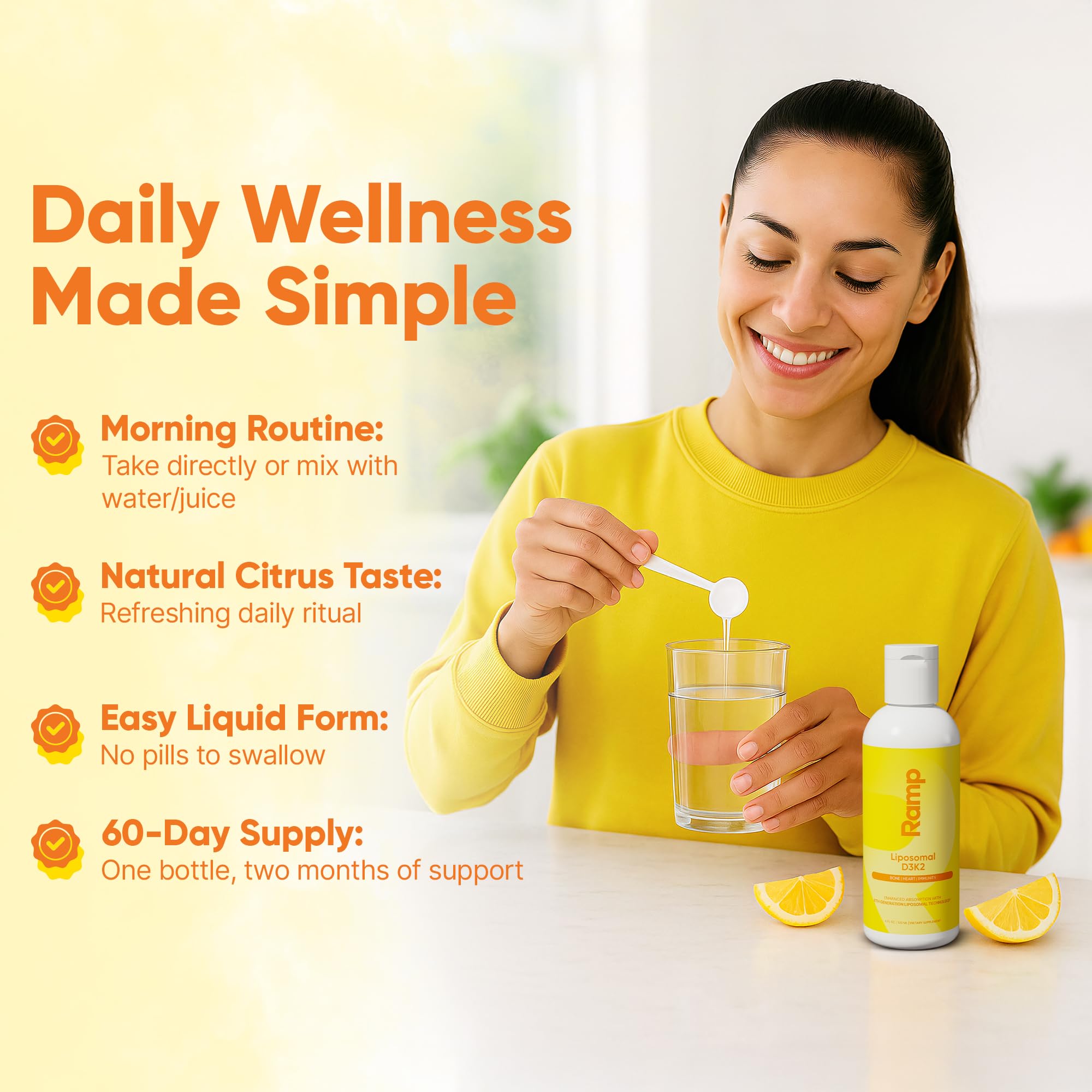 Liposomal D3K2 Liquid with natural citrus flavor for easy intake