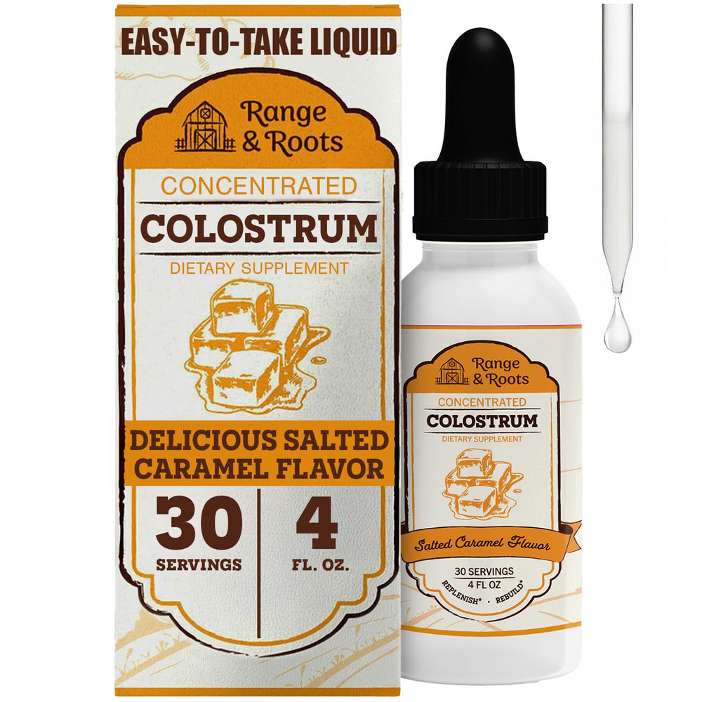 Range and Roots colostrum tincture bottle highlighting immune support potential