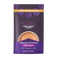 Rasa Deep Dream Cacao bottle close-up showing premium vegan sleep blend.