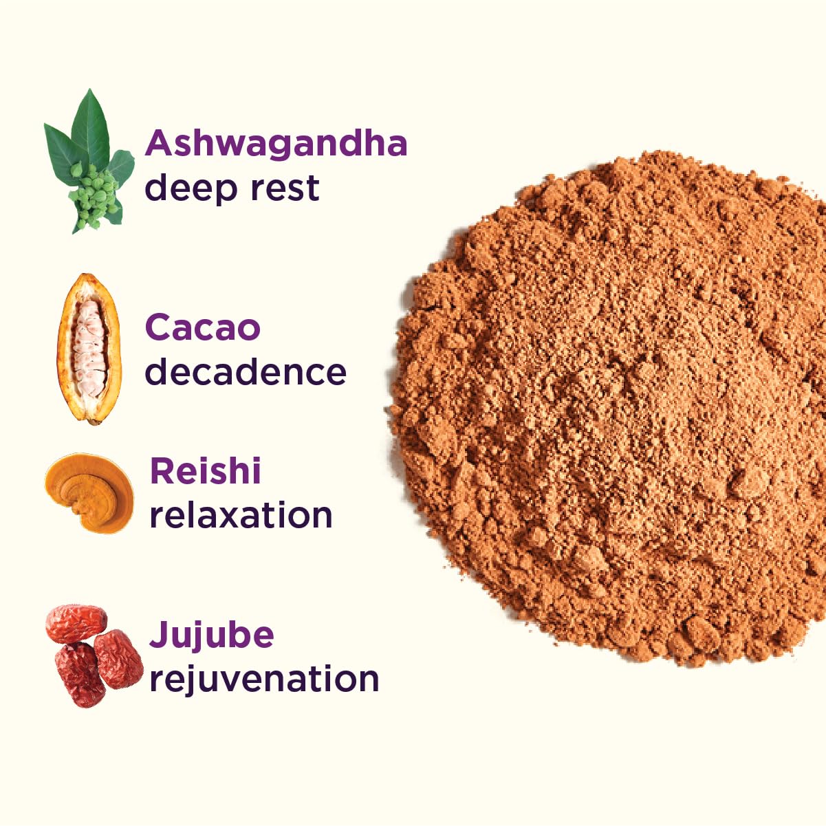 Rasa Deep Dream Cacao label highlights fair-trade cacao and vegan formula.