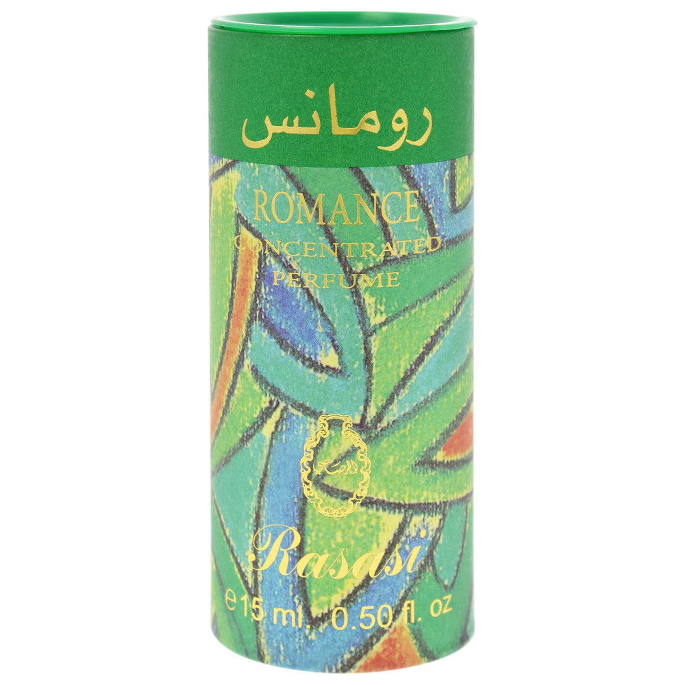 RASASI Romance Roll-On base notes visual highlights amber and musk warmth