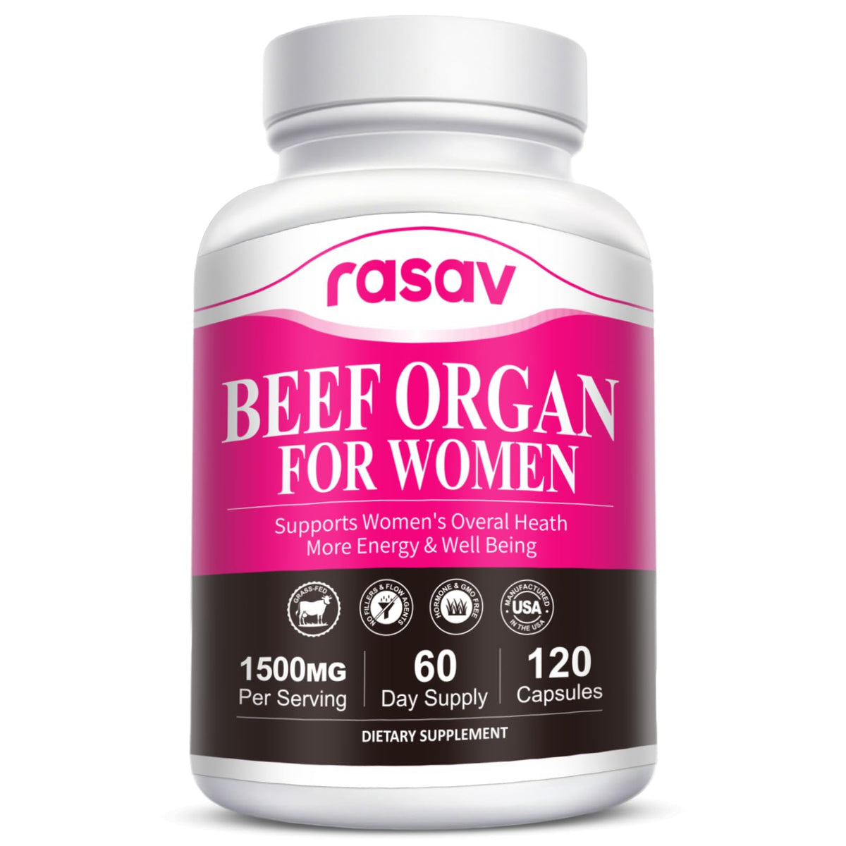 Rasav Beef Organ Supplement bottle ready for daily use and energy support.