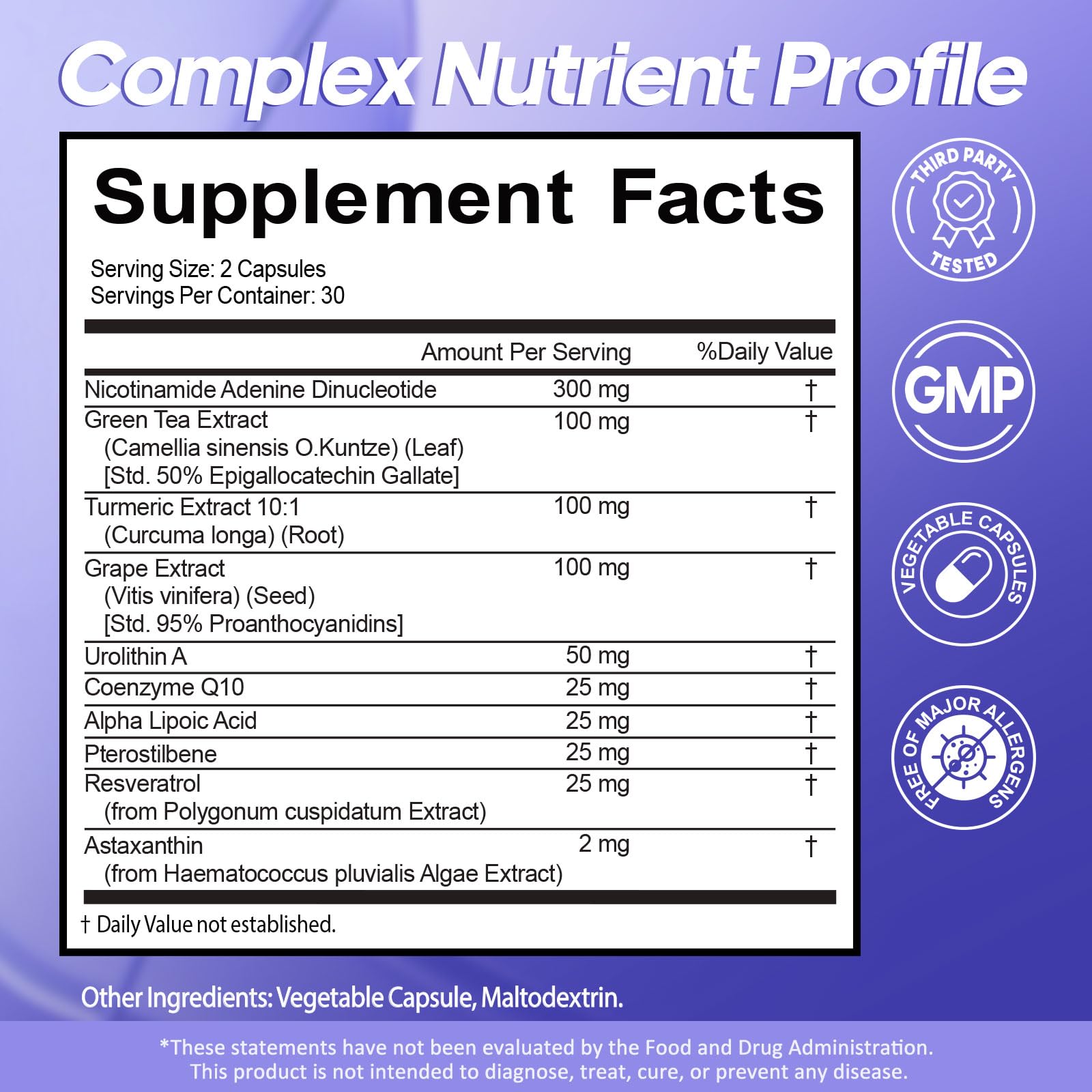 Rasav NAD+ 10-in-1 label view showing transparent ingredient details.