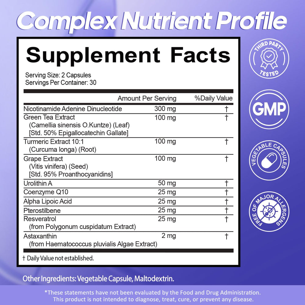 Rasav NAD+ 10-in-1 label view showing transparent ingredient details.