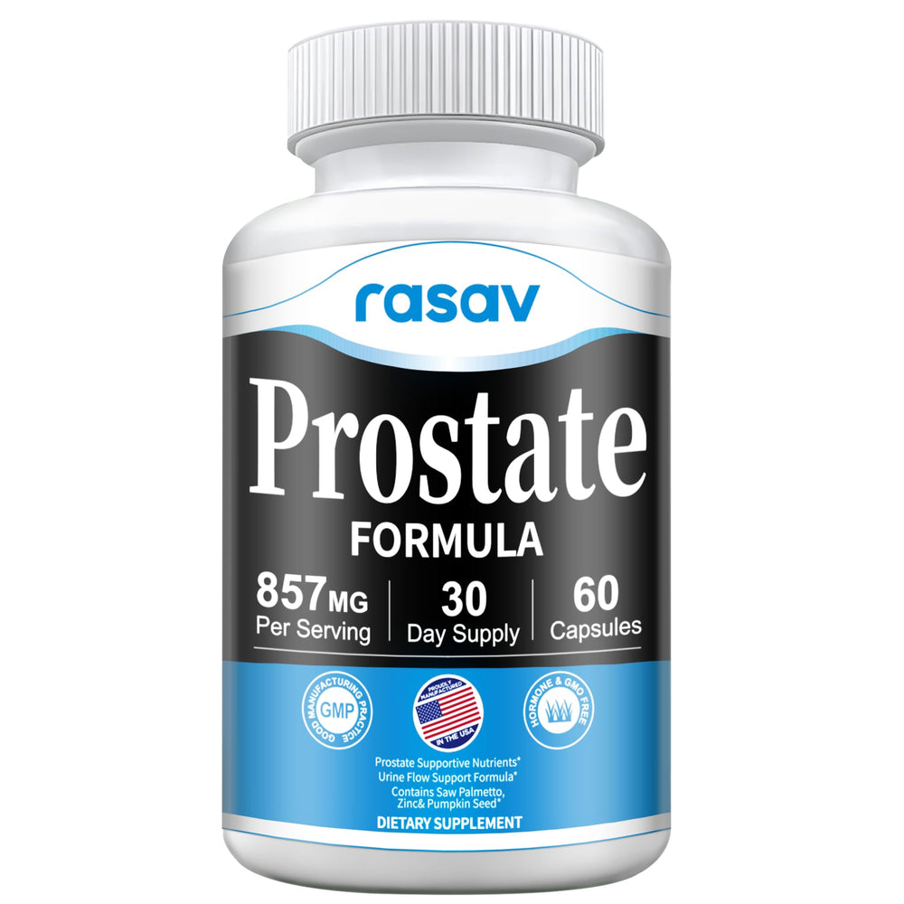 Rasav Prostate Health bottle front ready for daily use.
