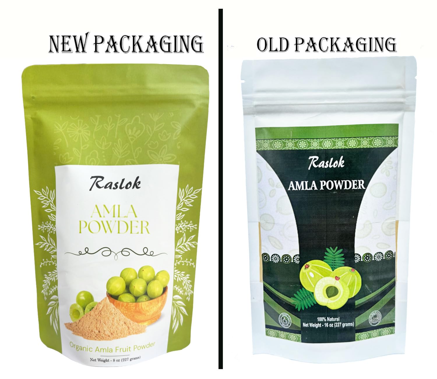 Raslok Amla Powder scoop closeup highlighting easy mixing and tangy flavor.