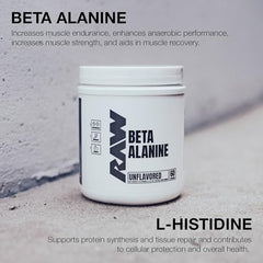 RAW Beta Alanine powder scoop serving image illustrating pre-workout use.