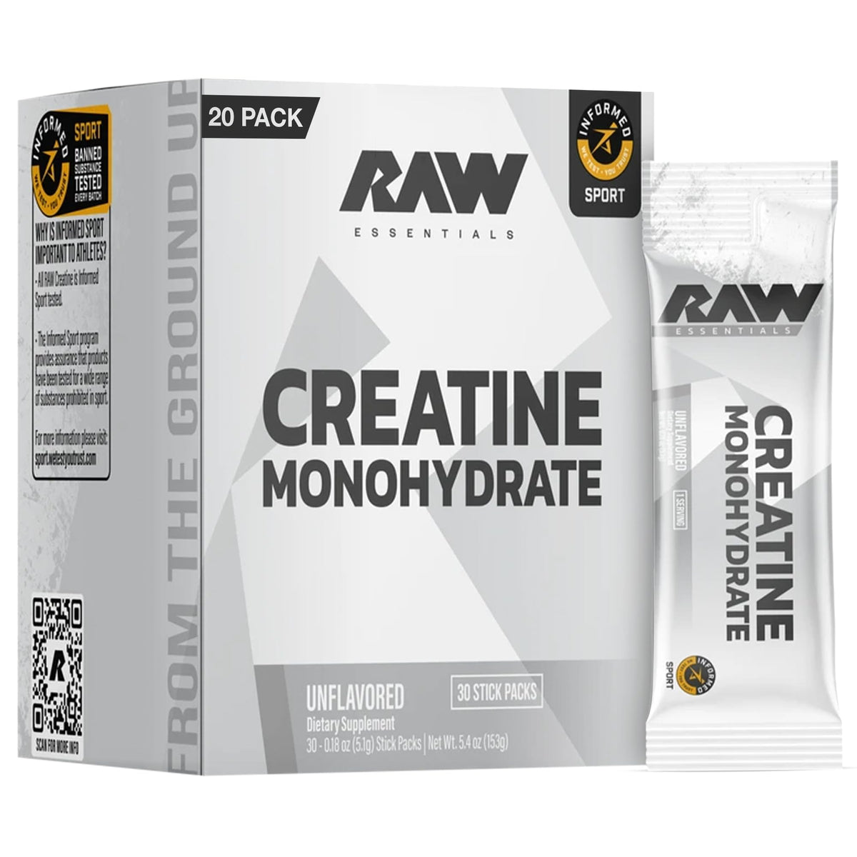 RAW Creatine Monohydrate To-Go Stick Box for on-the-go workouts.