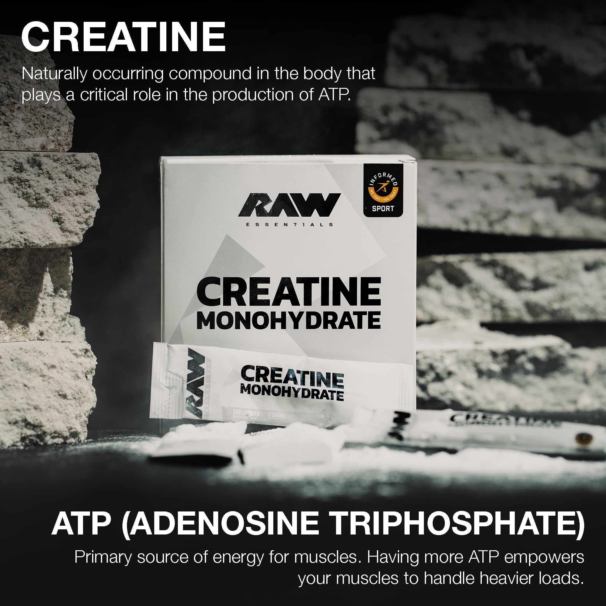 RAW Creatine Monohydrate To-Go Stick dissolving in water for training readiness.