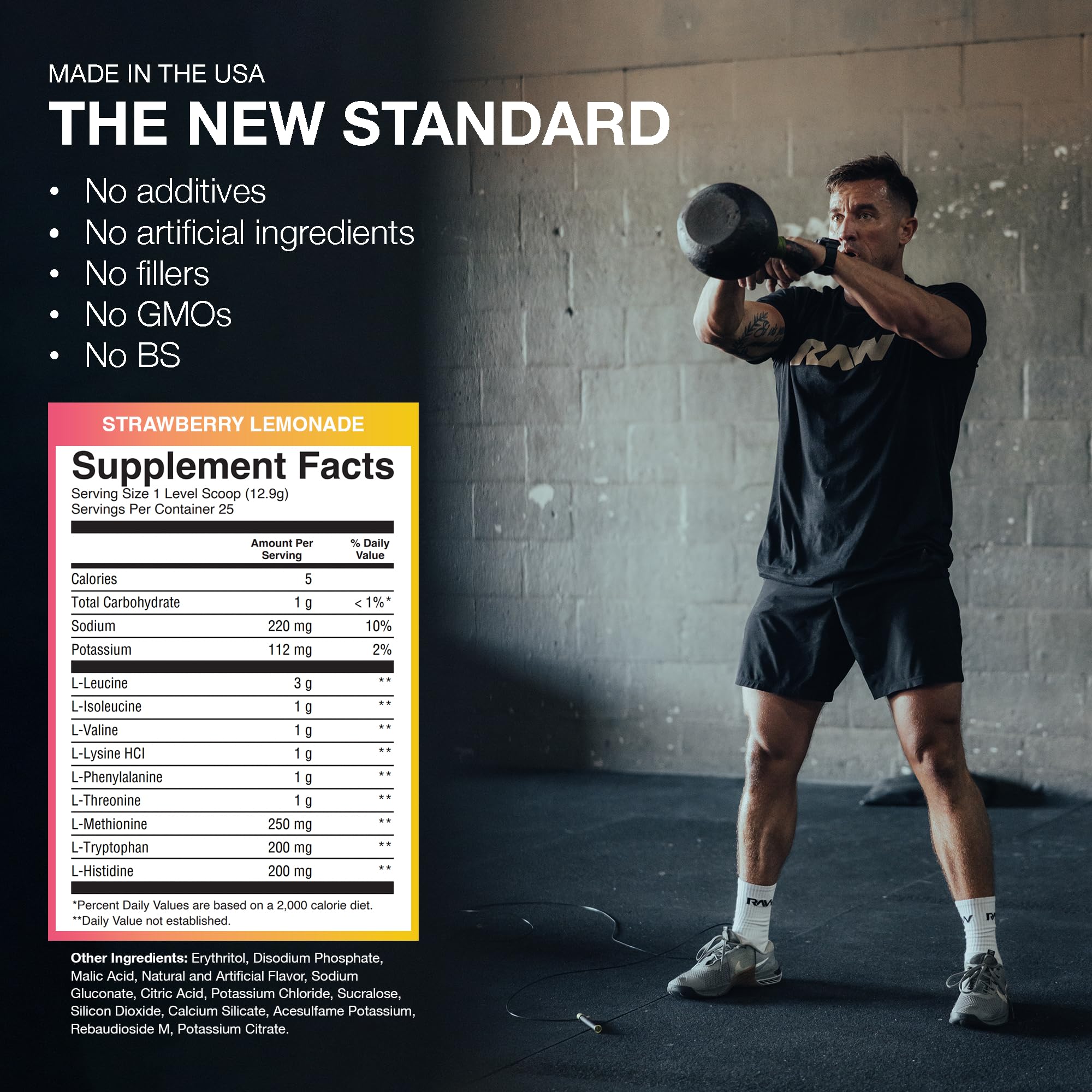 RAW EAA mix in shaker cup supports hydration and post-workout readiness.